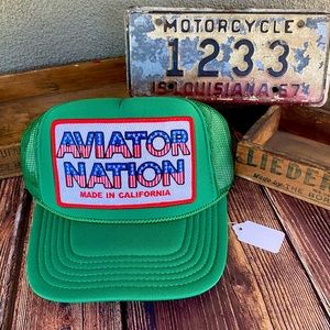 🆕✨AVIATOR NATION GREEN MESH BACK TRUCKER HAT W/STAR+STRIPE LOGO PATCH NWT O/S